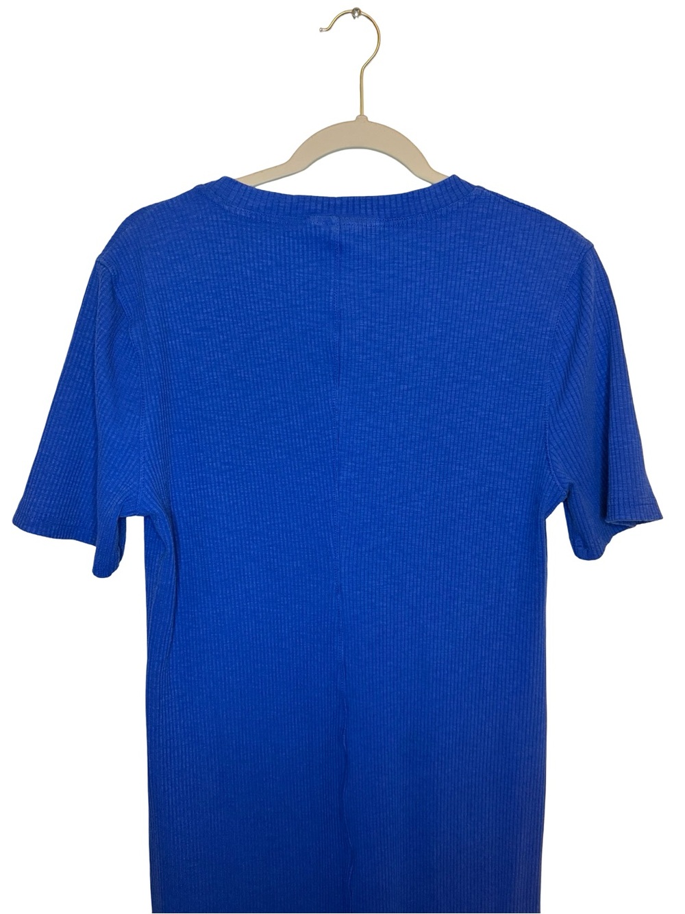 Sweaty Betty Ribbed Midi Dress Cobalt Blue Crew Neck Lettuce Hem Size XL - Picture 5 of 6